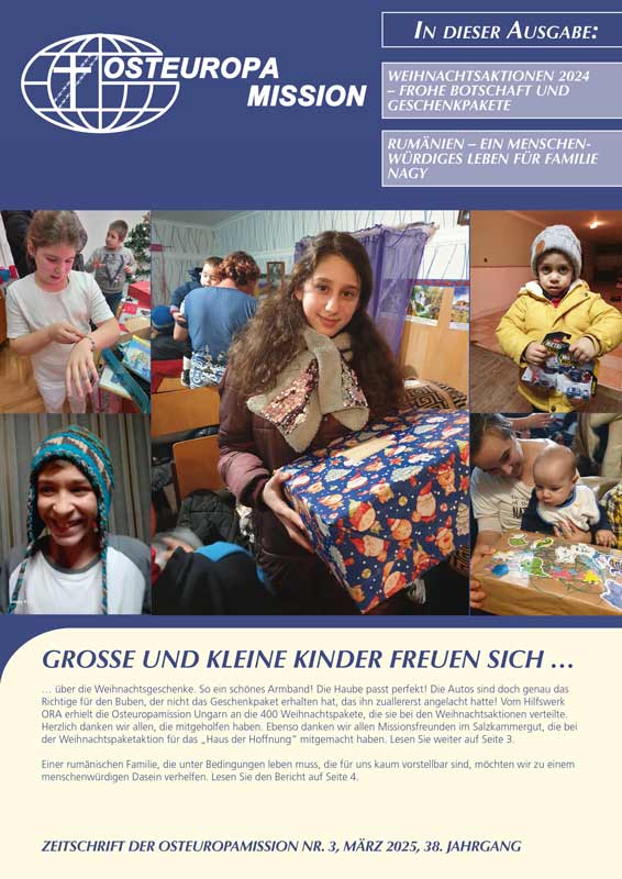 Titelseite Monatsheft - Kinder mit Weihnachtspaketen